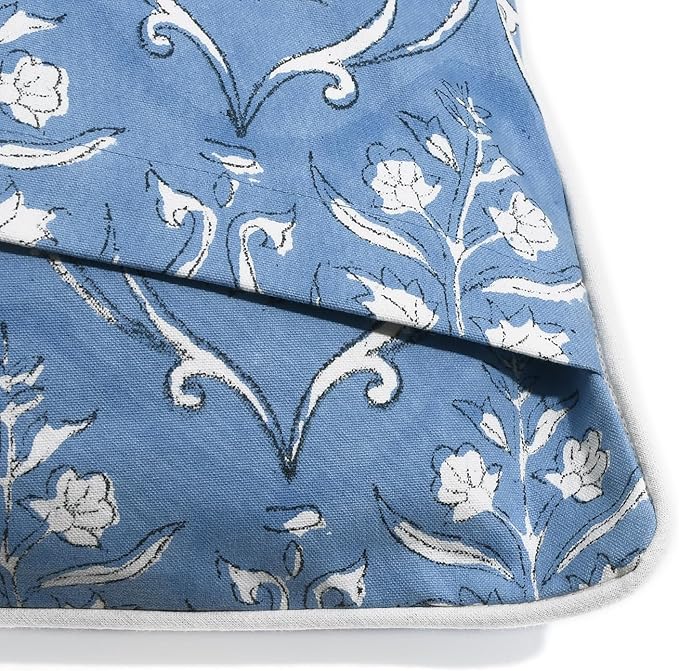 Ridhi Hand Block Print 18x18 Baby Blue Decorative Outdoor Couch Throw Canvas Pillow Cover Set of 2 Washable Modern Vintage Boho Chic Spring Home Decor Gifts Cover