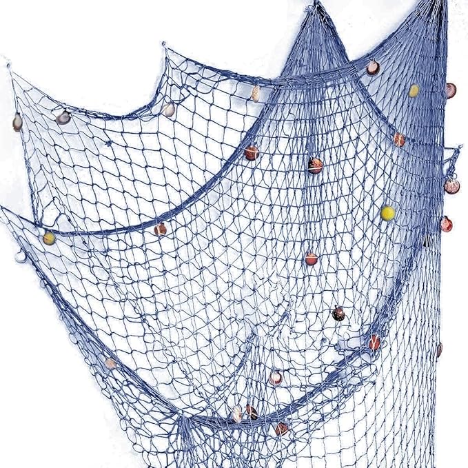 Rosoz Nautical Decorative Fishing Net, Sea Theme Fish Net Decor for Party/Wall Decoration Background,Blue,79inch x 59inch