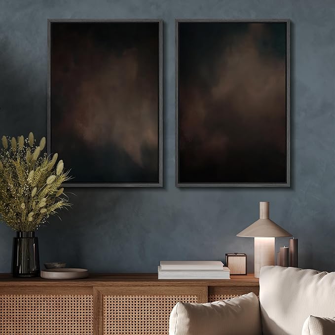 SIGNFORD Framed Canvas Print Wall Art Set Moody Dark Abstract Earth Tones Illustration Modern Art Decorative Nordic Nature for Living Room, Bedroom, Office - 16"x24"x2 Black
