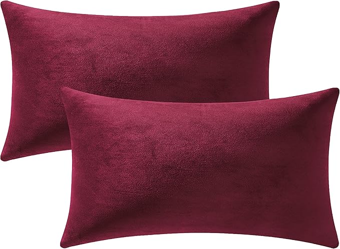 Throw Pillow Covers 12x20 Burgundy: 2 Pack Cozy Soft Velvet Rectangular Decorative Pillow Cases for Farmhouse Home Decor