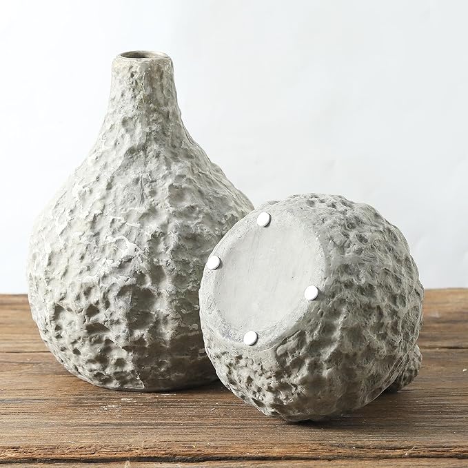 Stone Vases,Ceramic Bud Vase Set of 2,Minimalist Vases for Pampas Grass,Modern Vase for Wabi Sabi Home Decor, Shelf Decoration,Fireplace Decor,Coffee Table Decor