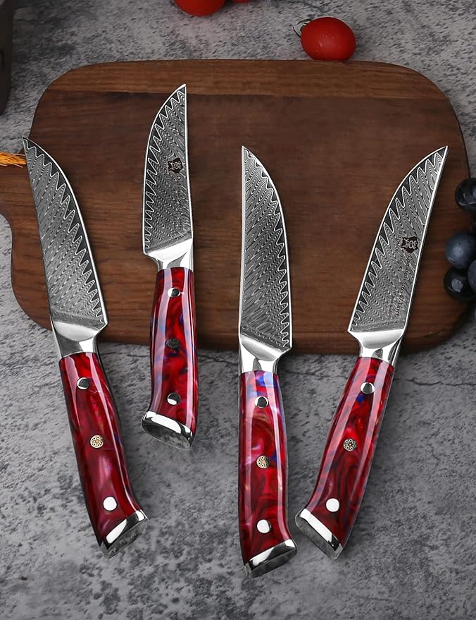 WILDMOK Steak Knives, 5 inch Non Serrated Steak Knife Set of 4, Japanese Damascus VG10 Steel Steak Knives,Premium Steak Knives Set with Gift Box