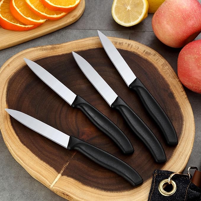 BEWOS Paring Knife - Straight Edge Paring Knives Set of 4, Ergonomic Handle, Classic Black PP Plastic Handle, Fruit Knife & Cutting Knives for Kitchen, 4.1-inch Pointed Tip