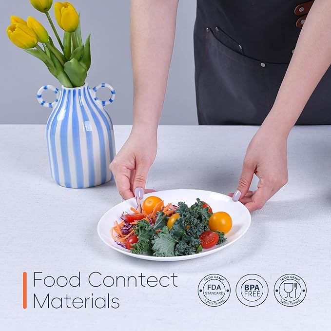 8.5 inch Salad Plate Set of 6, Lightweight Opal Glass Round White Plates for Appetizer Dessert Kitchen, Dishwasher and Microwave Safe