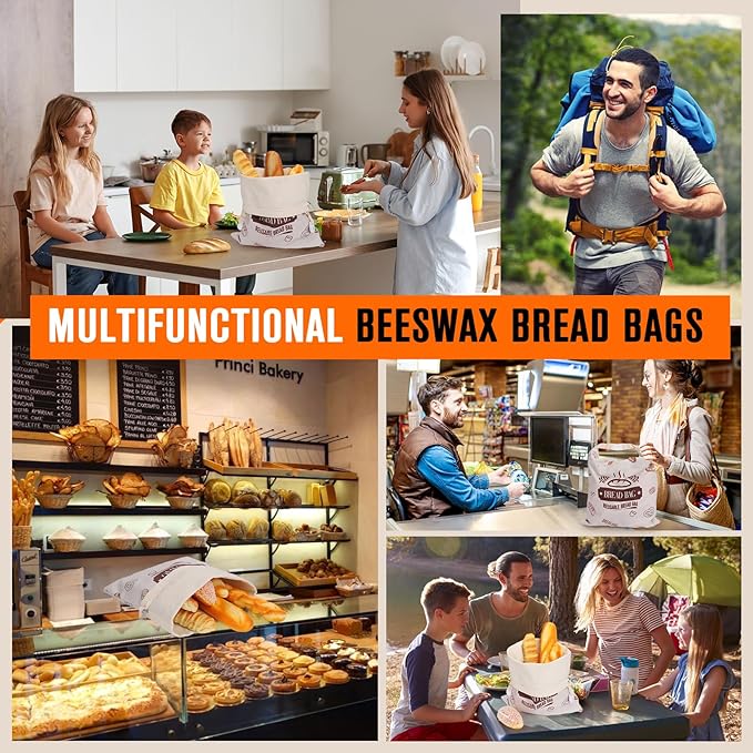 2 Pack Beeswax Bread Bags for Sourdough,Reusable Cotton Beeswax Bag for Homemade Bread, Keep Your Loaf Fresh, Extra Large and Easy to Clean Cotton Storage Bag 17x13 Inch