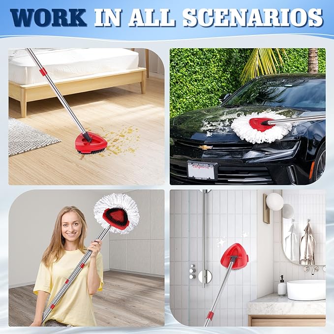 4 Packs Spin Mop Replacement Heads Compatible with Oceda EasyWring 1-Tank System, 30-58" Mop Handle,Scrub Brush and Base Combo Set,Mop Refills Easy to Replace and Cleaning (White,1-Tank)