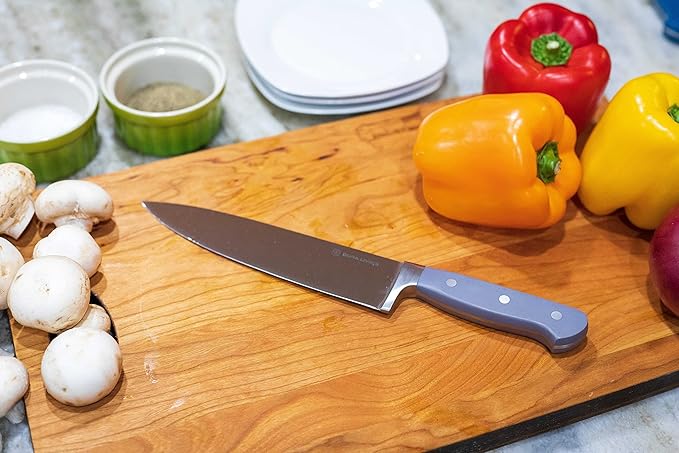 DURA LIVING 8 Inch Professional Chef Knife – High Carbon Stainless Steel, Razor-Sharp, Versatile Cooking & Cutting Kitchen Knife, Ergonomic Handle, Sleek Gray Design