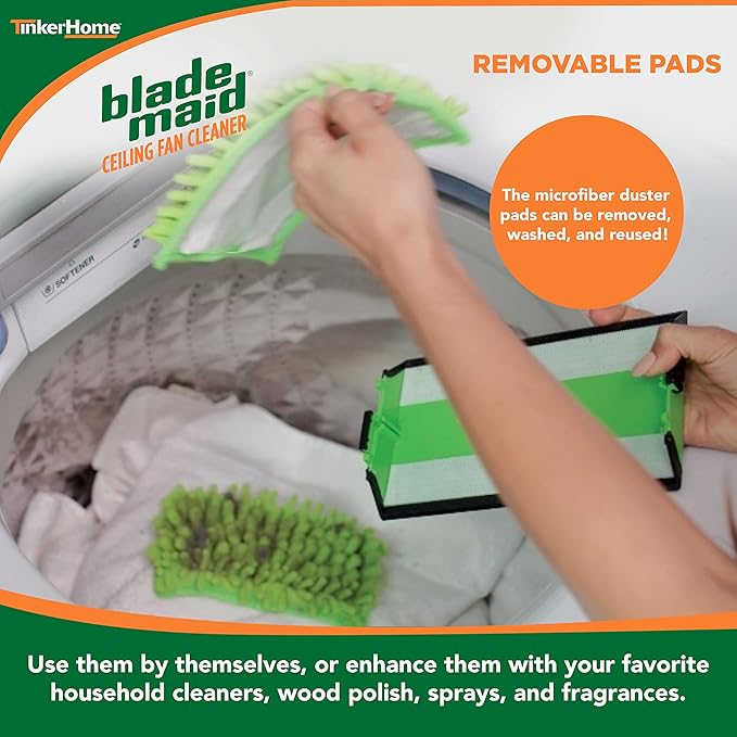 Blade Maid Ceiling Fan Blade Cleaner & Flexible Dusting Brush | Extendable Pole for High Ceilings, Reusable Microfiber Pads, Wall Duster, Removes Cobwebs| Size 3 feet (Pack of 1)