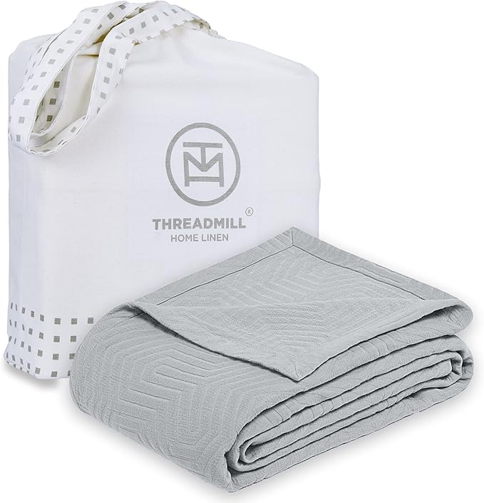 Threadmill Luxury Cotton Blankets for King Size Bed | All-Season Cozy 100% Cotton Blanket | Aster Jacquard Soft & Lightweight Coverlet fits California King Size Bed, 104x92 | Scottish Grey