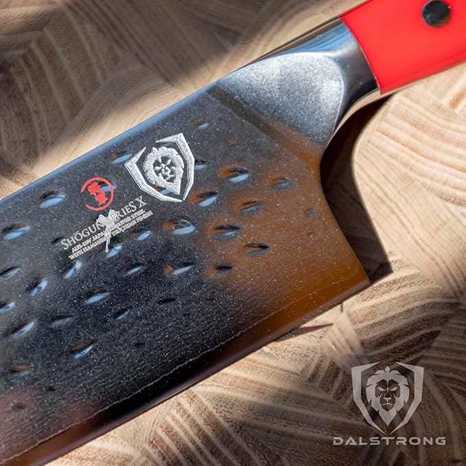 DALSTRONG Nakiri Knife - 6 inch - Shogun Series - Damascus Vegetable Knife - Japanese AUS-10V Super Steel Kitchen Knife - Vacuum Treated - Crimson Red ABS Handle - Razor Sharp Kitchen Knife - w/Sheath