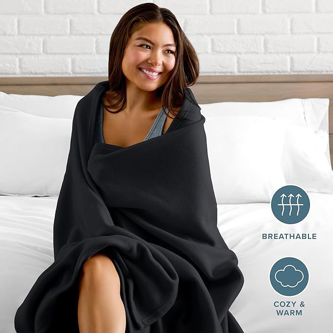 Bare Home Polar Fleece Blanket - King - Black - Warm & Cozy - Premium Fleece - Throw for Bed, Sofa, Camping, Travel and Cold Nights - Lightweight Blanket (King, Black)