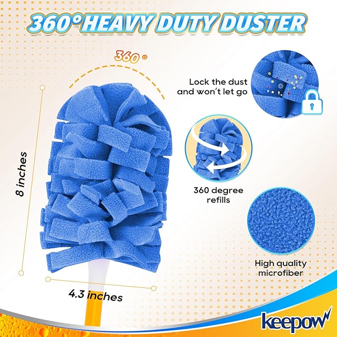 KEEPOW 6 Pack Reusable Duster Refill Compatible with Swiffer Hand Duster, Heavy Duty Duster Refills, 360 Degree Dusters Refills for Cleaning, Fleece Refill Ceiling Fan (Handle is Not Included)