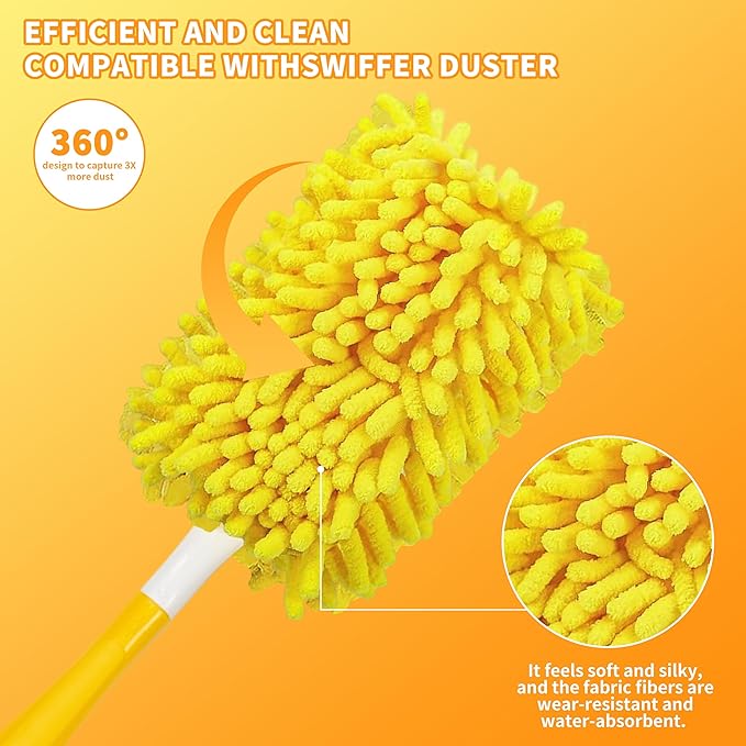 Reusable Duster Refill Compatible with Swiffer Hand Duster - 360 Heavy Duty Microfiber Duster Refills - 4 Pack for Ceiling Fans, Furniture, and Electronics (Yellow,Handle is Not Included)