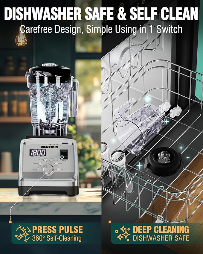 WantJoin Blender for Smoothies - 68oz Countertop Blender for Kitchen w/Powerful 1800W Copper Motor, 30000 RPM, 9 Speeds, Multi-Functional Smoothie Blender for Home & Commercial