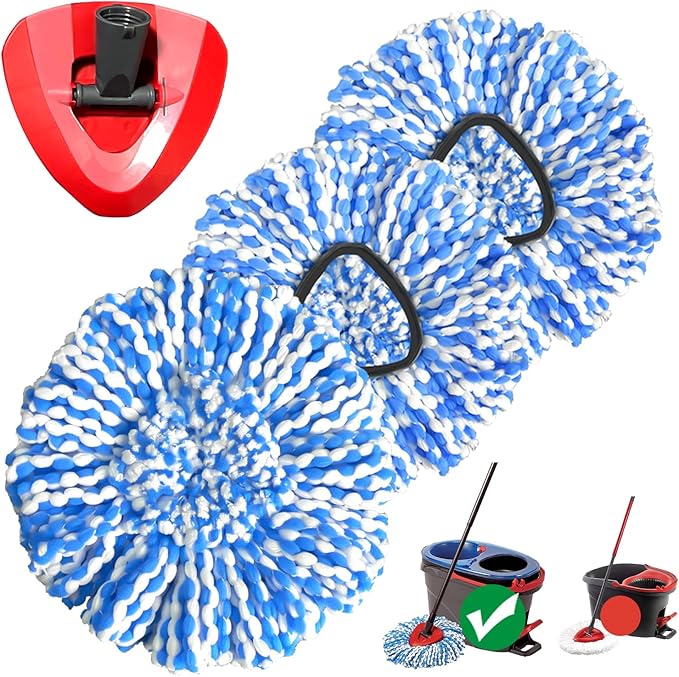 Mop Head Replacement for OCeda RinseClean 2 Tank System, Microfiber Mop Refills Include 3 Cedar Spin Mop Replace Heads, 1 Extra Mop Replacement Base