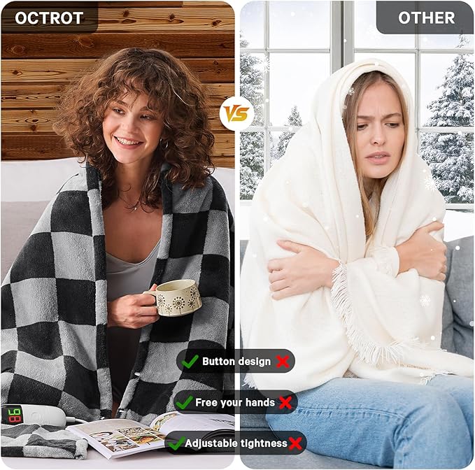 Heated Electric Blanket Twin Size, 62X84 Heating Blanket with 10 Heat Level & 8 Hours Auto Off, Black Gray Checkered Plaid Soft Fleece Sherpa Blankets Warmer Gifts for Couch Grandma Women Adults, ETL