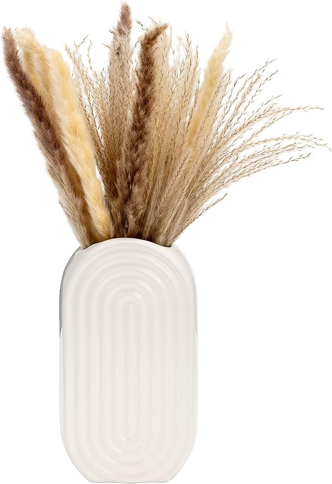 Sagebrook Home Modern Boho Ceramic Stoneware Vase - Textured Decorative Flower Vase for Home, Office, Bedroom, or Living Room - 9" White