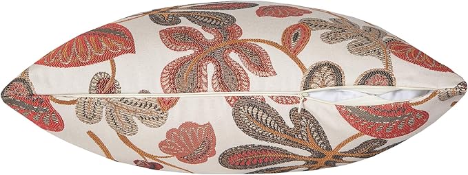 Mika Home Set of 2 Jacquard Tropical Leaf Pattern Throw Pillow Covers Decorative Pillowcase 20X20 Inches,Coral Cream