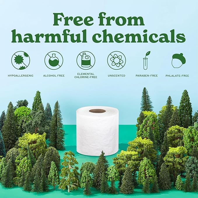 Caboo Tree Free Toilet Paper, Septic Safe Bath Tissue, Quick Dissolving 2 Ply Sheets - 300 Sheets Per Roll, 9 Double Rolls