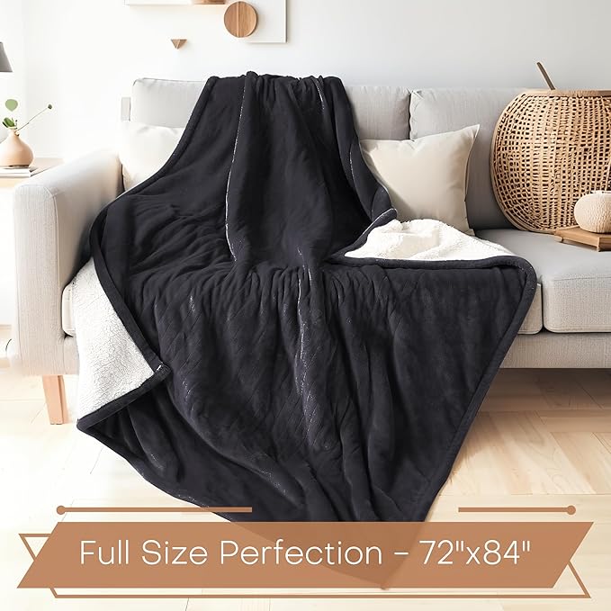 Electric Heated Blanket Full Size 72"x84" - Flannel & Sherpa Fabric Dual-Sided, 6 Heat Settings & 1-10 Hours Auto Off, Soft & Cozy Warming Throw for Home, Office, or Bed, Machine Washable, Iron Gray