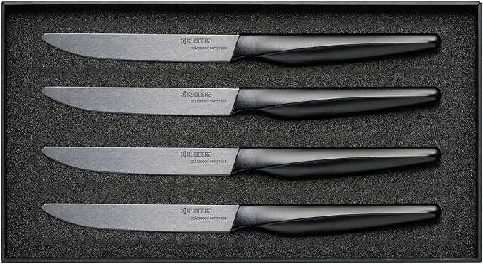 Kyocera 4-piece Ceramic Steak Knife Set, 4.5" Black