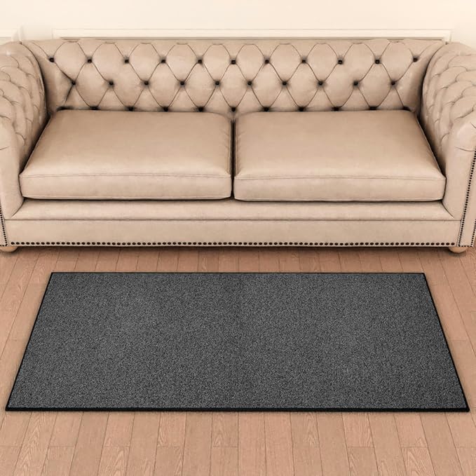 Area Rug with Non Slip Rubber Backing, Washable Soft Floor Carpet for Living Room, Kitchen, Entryway Indoor, Bedroom, Laundry, Low Pile Area Rugs, Solid Color with Pointillism Style, 3 * 5 ft Black