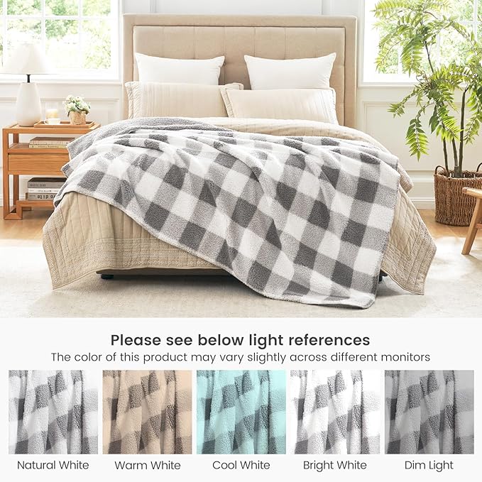 Cozy Bliss Luxury Sherpa Throw Blanket for Couch, Premium Reversible Buffalo Plaid Thick Throw, Warm Cozy Soft Blanket for Home and Gifts (Grey, 50" x 60")