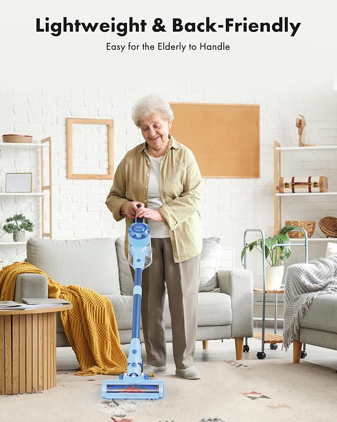 Cordless Vacuum Cleaner, 8-in-1 Lightweight Stick Vacuum with 45mins Runtime, Powerful Suction, Rechargeable Cordless Vacuum for Carpet, Tile, Pet Hair, Hardwood Floors, Blue