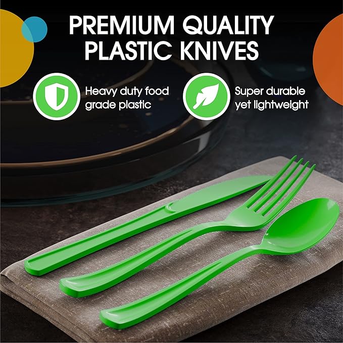 Party Solids Lime Green Plastic Knives 200 Pcs Lime Green Knives Disposable Utensils Heavy Duty Plastic Cutlery Disposable Cutlery Sets Flatware Sets Silverware Set Party Supplies & Party Tableware
