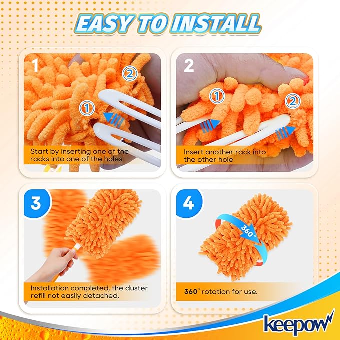 KEEPOW 6 Pack Reusable Duster Refill Compatible with Swiffer Duster, 360° Heavy Duty Duster Refills, Washable Microfiber Duster for Cleaning