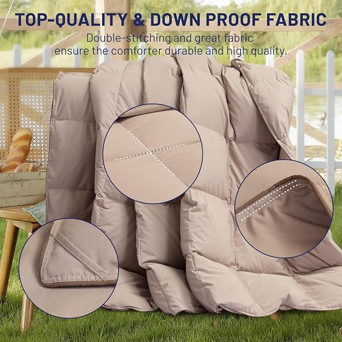 SNOWMAN Extra-Soft Down Blanket Twin, Lightweight Down Comforter with 8 Corner Tabs, Cooling Bed Comforter for Hot Sleeper, 14oz Fill Weight and Noiseless Down Proof Fabric (Khaki, 68"x90")