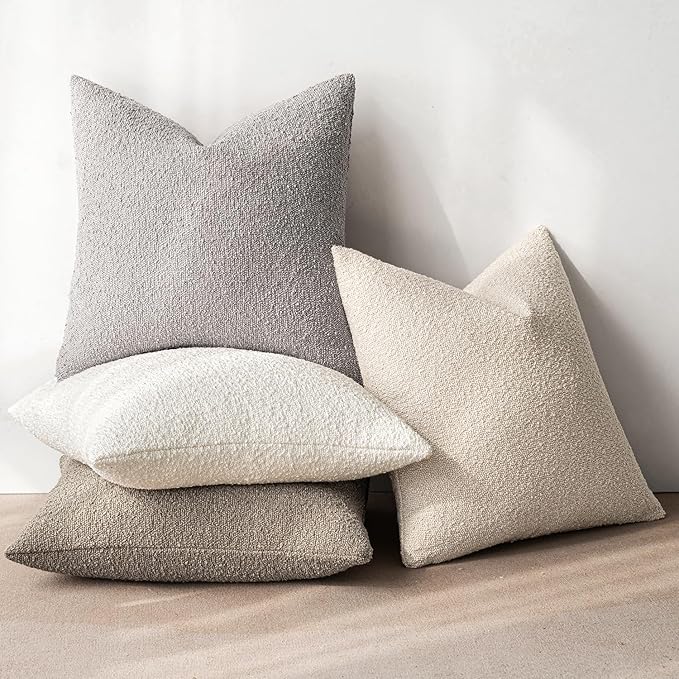 MIULEE Pack of 4 Decorative Textured Boucle Throw Pillow Covers 22x22 Inch Neutral Accent Euro Sham Pillow Cases Soft Couch Cushion Covers Modern Farmhouse Boho Chair Sofa Bed Livingroom Home Decor