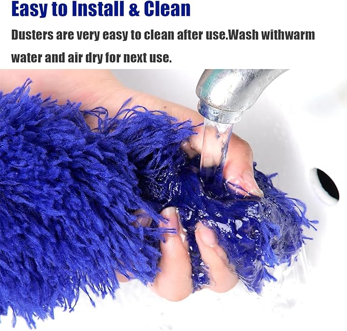 Cobweb Duster with Extension Pole, Cobweb Brush and Ceiling Fan Duster Kit for Cleaning, 15-100Inch Long High Rigidity Handle Aluminum Telescoping Pole, Washable(Blue)