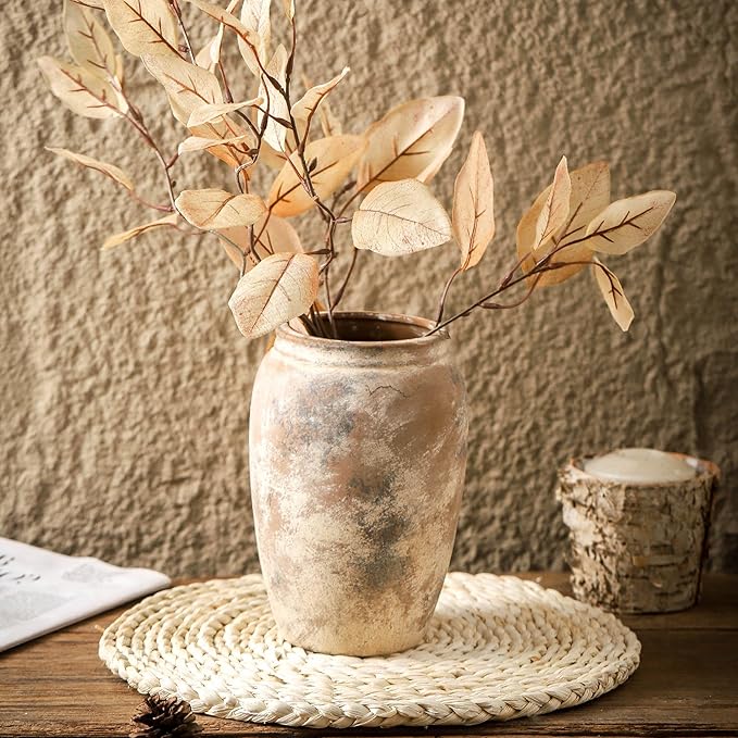 Ceramic Vintage Vase, 8.2 Inch Farmhouse Flower Vase, Decorative Vase Boho Decor for Home Decor, Living Room, Entryway, Holiday Wedding Christmas New Year Gifts
