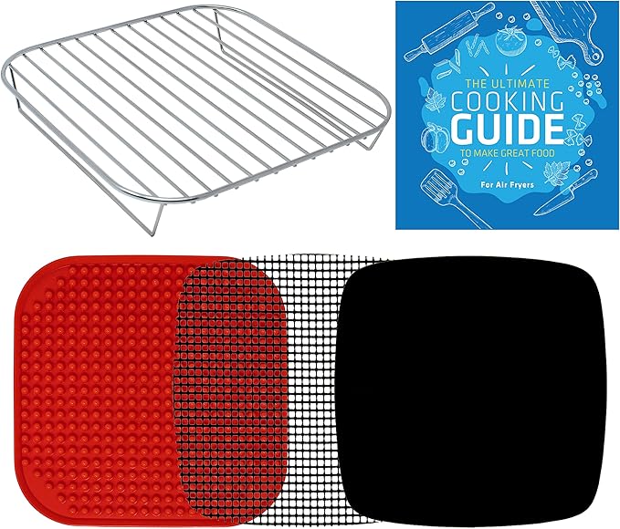 Air Fryer Rack Accessories Compatible with Cosori, Dash, Chefman, Secura, Nuwave®, Emeril Lagasse, Philips, Cozyna + More, 5pcs Stainless Steel Air Fryer Accessories with Heat Resistant Mats