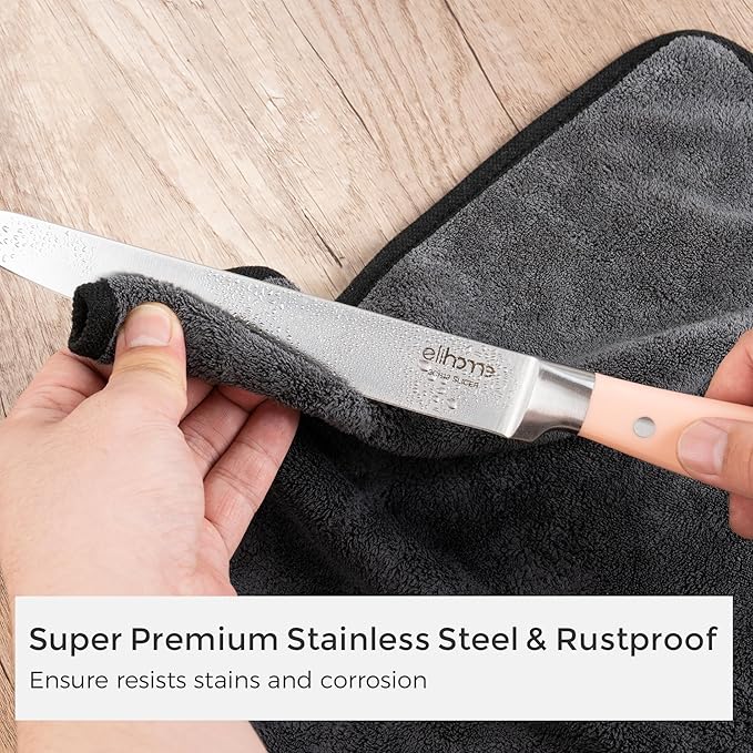 Elihome 5 Piece Professional Kitchen Knife Set, Premium Stainless Steel Ultra Sharp Knives Set for Kitchen, Ergonomic Colorful Handle, Home Cooking, Perfect Cutlery Set Gift, without Block