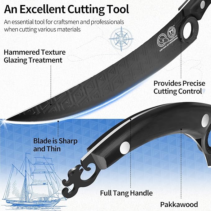 XYJ Authentic Since 1986, FULL TANG 10 Inch Boning Knife With Sheath, Stainless Steel Deboning Meat Cleaver for Meat Cutting, Vegetable Kitchen Knife for Outdoor Camping