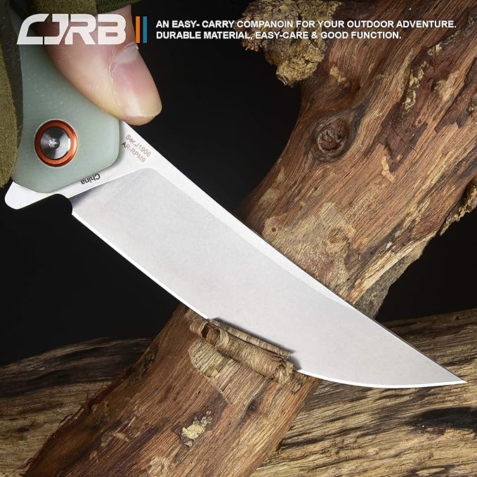CJRB Small Folding Pocket Knife with Stonewash AR-RPM9 Powder Steel Blade and G10 Handle Tactical Knife for Men Womens EDC Outdoor Survival Camping Hunting Hiking, Gobi(J1906) Natural Green