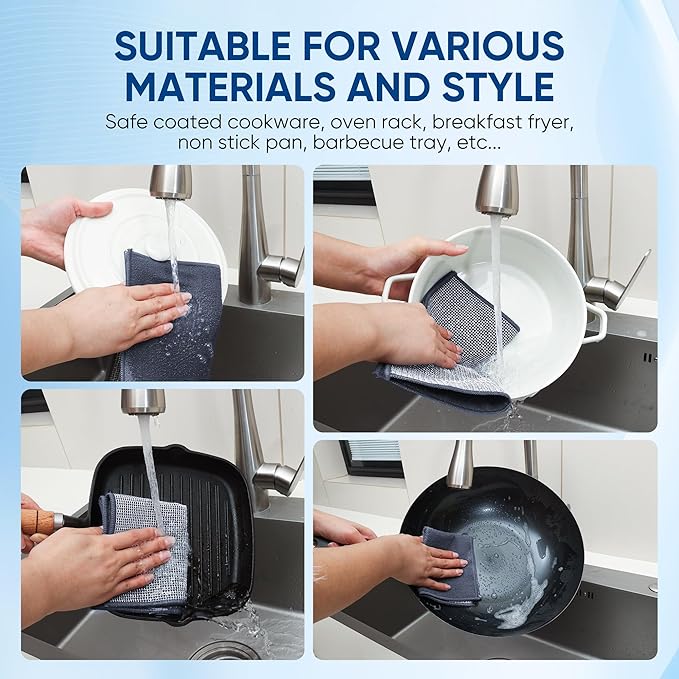 Forggon10 Pcs New Upgrade 2-Layer Non Scratch Wire Dishcloth,Wire Dishwashing Rag, Non-Scratch Wire Dishwashing Rags for Wet and Dry, Kitchen Cleaning Dish Rags for Cookware,Sinks, Dishes,Stove