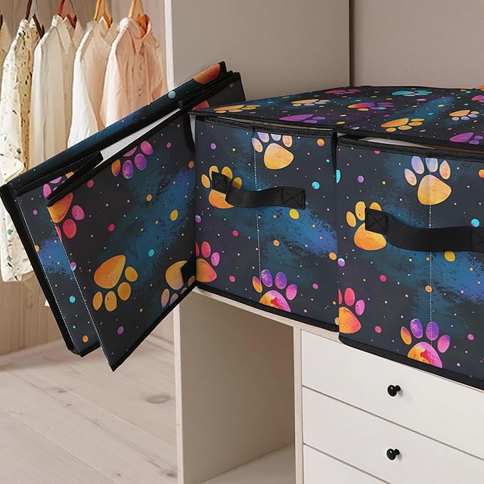 Stackable Clothes Storage Bins with Lids,Closet Organizers Fabric Printing Box for Home and Office,Blanket Clothes Organizers,Under Bed Storage Containers 3 Pack.