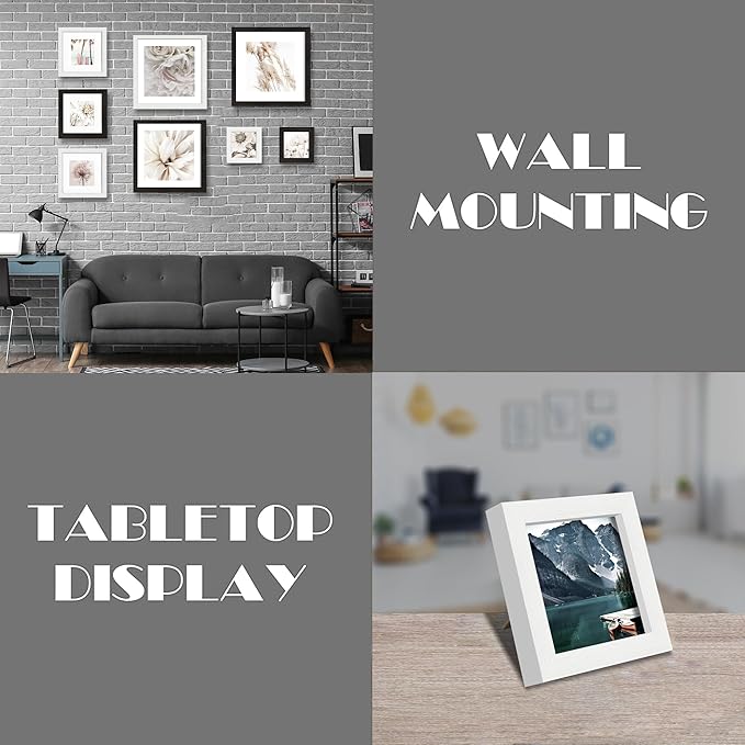 4x4 White Picture Frames set of 3, Made of Wooden and Real Glass Small Square frame - Display on Table Desk Top or Wall Hanging