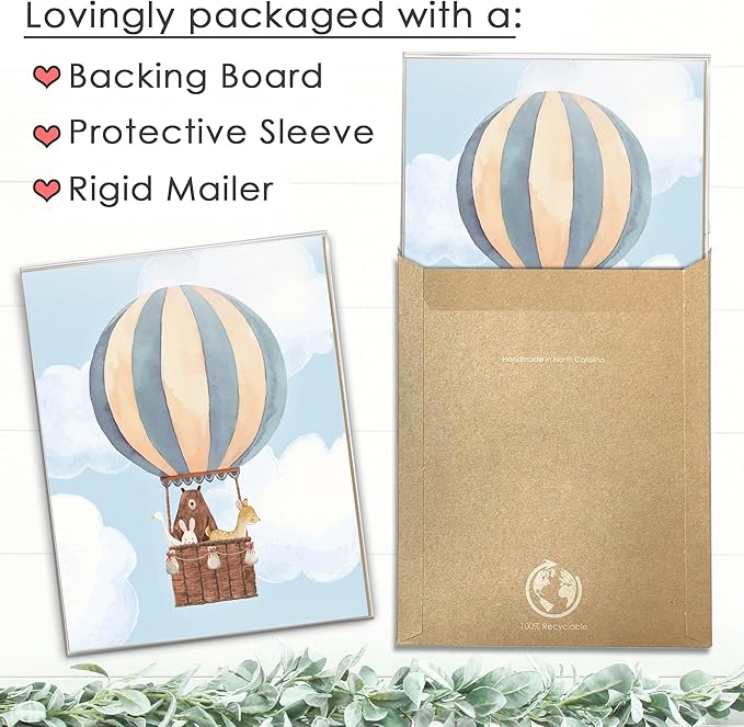 Hot Air Balloon Art Prints (Set of 3) - Unframed - 8x10s | Nursery Wall Decor | Elevate Your Nursery Decor with this Charming Wall Decor | Modern Wall Decor for Your Little One's Room