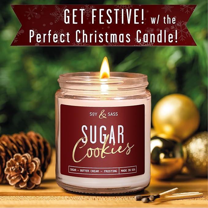 Sugar Cookie Candle, Cookie Candle – ‘Sugar Cookies’ Soy Candles, w/Sugar, Butter & Vanilla - Infused with Essential Oils I Christmas Candles I 9oz, 50 Hour Burn, Handmade in USA