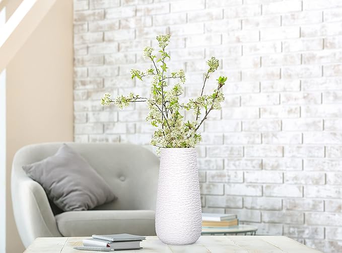 D'vine Dev 10 Inch Textured White Elegant Oval Ceramic Vase for Flowers, Home Décor Vase with Design Box, VS-LD-B-1