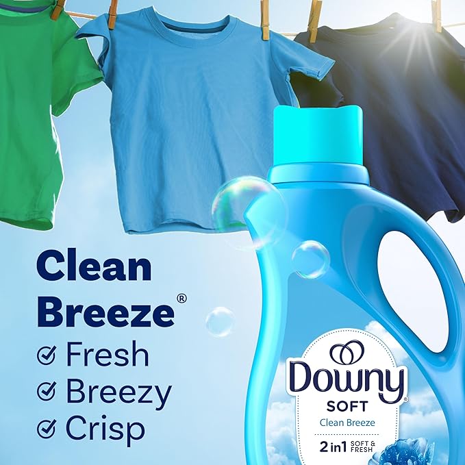 Downy Soft, 2 in 1 Soft and Fresh Liquid Fabric Softener, Clean Breeze, 111 fl oz, 150 Loads, Fabric Conditioner Liquid provides softness and freshness for fabrics