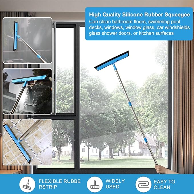 High Reach Duster Kit with14 ft Extension Pole High Ceiling Dusting and Window Cleaning Kit with Spliceable Pole - Cobweb Duster, Fan Blade, Window Washer & Squeegee and Feather Dusters