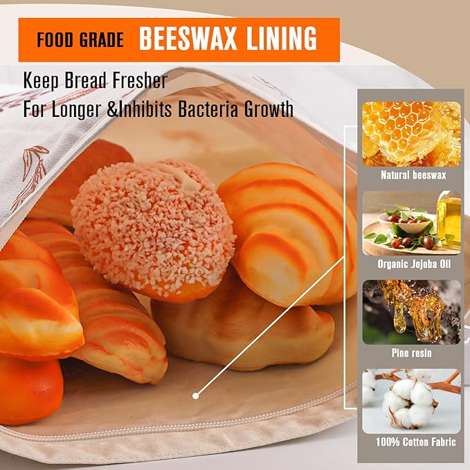 2 Pack Beeswax Bread Bags for Sourdough,Reusable Cotton Beeswax Bag for Homemade Bread, Keep Your Loaf Fresh, Extra Large and Easy to Clean Cotton Storage Bag 17x13 Inch