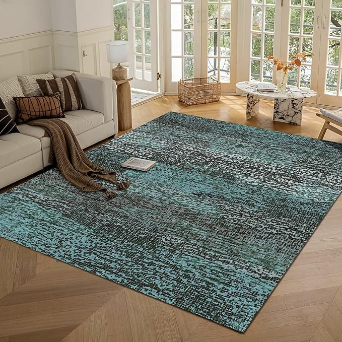 RUGSURE Washable Area Rug - 1/6 Thick - Stain & Water Resistant Non-Slip - Resistant Rug for Living Room, Bedroom, Nursery, Pet & Child Friendly, Vintage Charm Area Rugs (Green, 5' x 7')