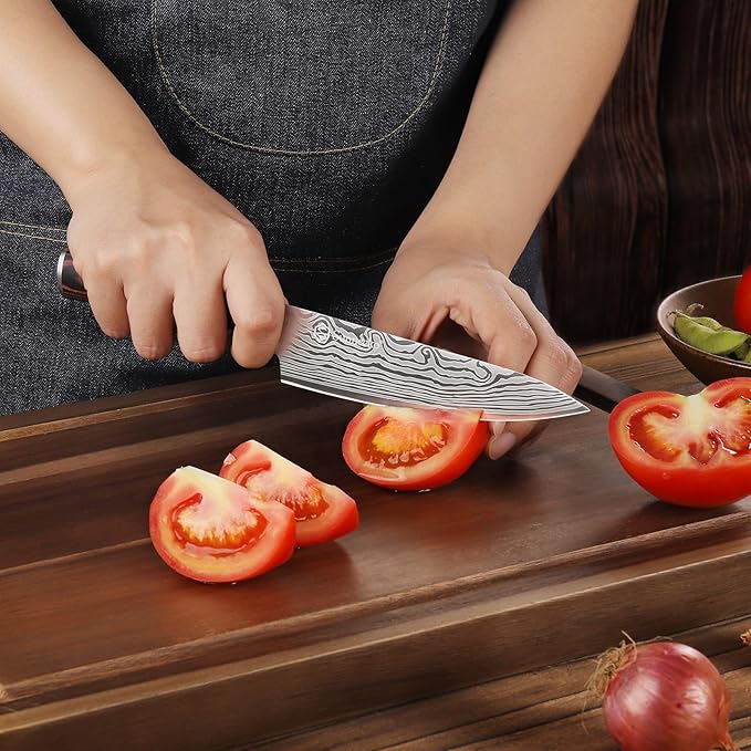 Sunnecko 5.5 Inch Small Chef Knife, High Carbon Stainless Steel Professional Utility Knife for Cutting Meat,Vegetables and Fruits