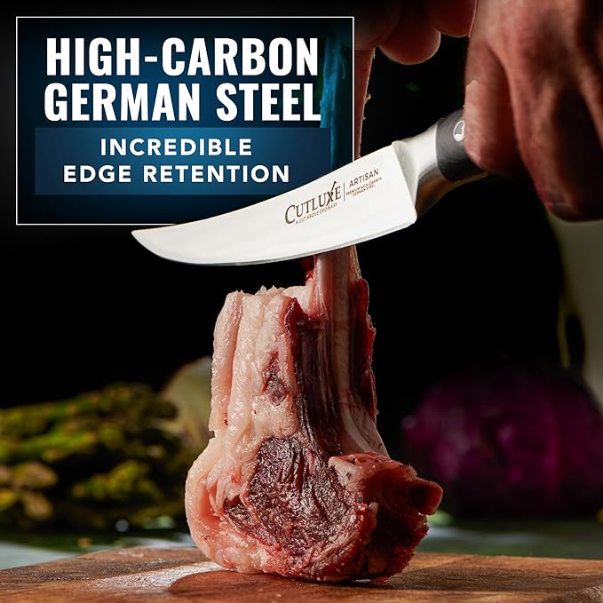 Cutluxe Curved Boning Knife – 6" Boning Knife for Meat Cutting, Filleting – High Carbon German Steel, Full Tang & Ergonomic Handle Design – Artisan Series